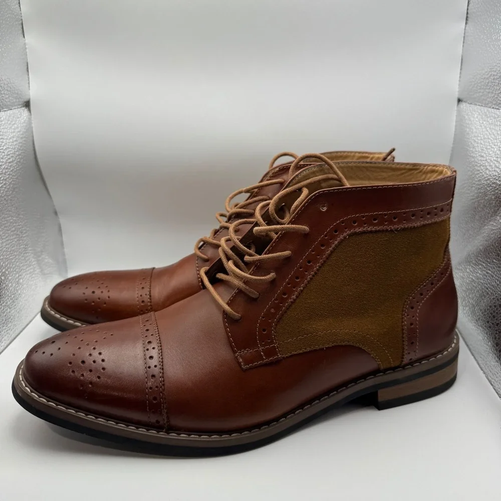 La Milano Roy B1302K Mens Dark Brown Leather Suede Cap Toe Brogue Boots Size 12